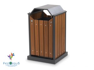 Cestone In Acciaio e Legno Portarifiuti Per Arredo Urbano