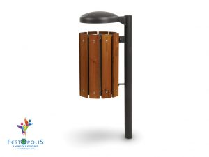 Cestino In Legno e Acciaio Per Parchi Pubblici