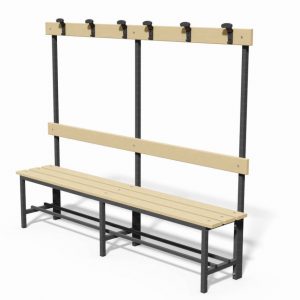 PANCA IN ACCIAIO CON SEDUTA, SCHIENALE E APPENDIABITI 2mt