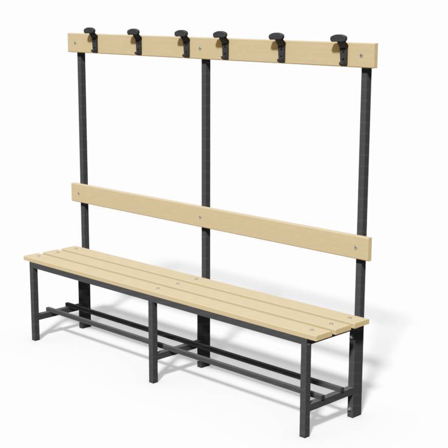 Panca in acciaio con seduta, schienale e appendiabiti